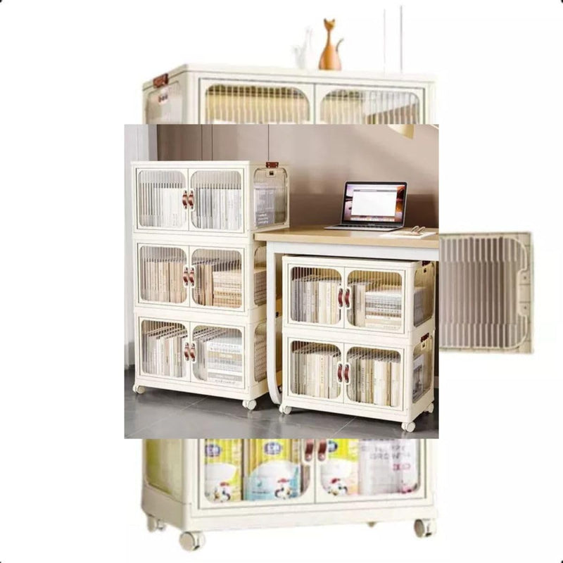 Armário Multiuso 3 Caixa Armazenamento Organizador Dobrável Com Rodinha Empilhável Vertical Prateleira Organizadora Guarda Roupas Visor Transparente Para Quarto Dispensa Sapateira - Presente Park