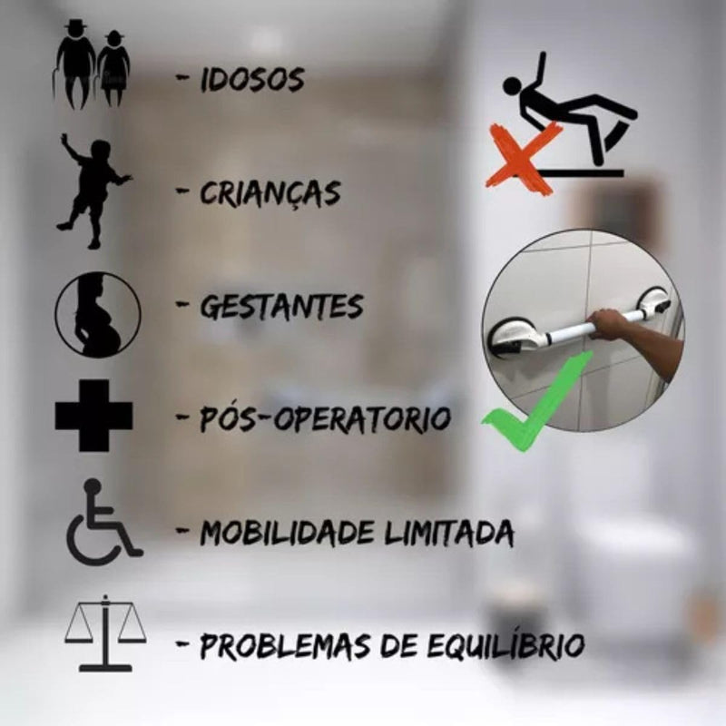 Barra De Apoio 60cm Com Ventosa Para Idosos Gestante Banheiro Deficientes Alça Portátil De Sucção Box Corrimao Resistent - Presente Park