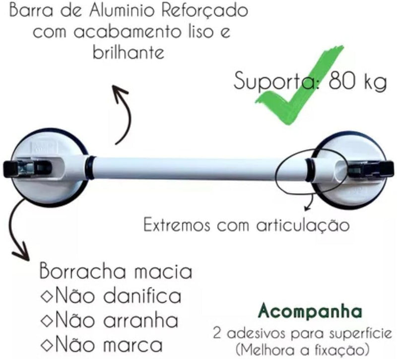 Barra De Apoio 60cm Com Ventosa Para Idosos Gestante Banheiro Deficientes Alça Portátil De Sucção Box Corrimao Resistent - Presente Park