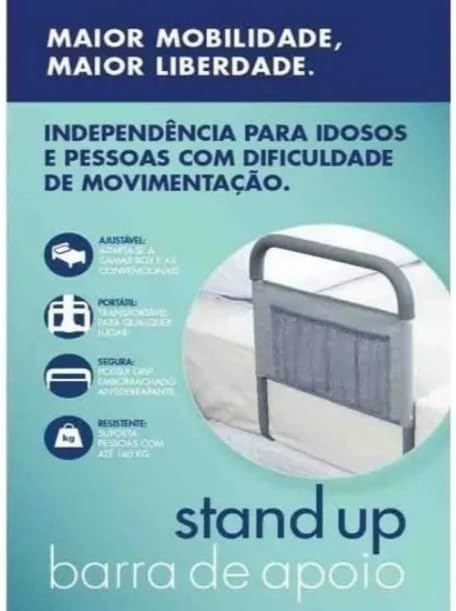 Barra De Apoio Grade Lateral Para Cama Idosos Com Bolso Objetos Stand Up - Presente Park