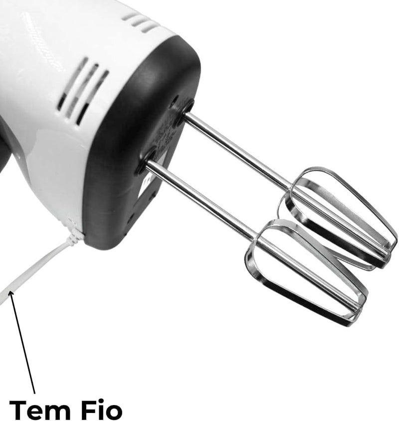 Batedeira Portatil de Mao Potente Elétrica Batedor de Ovos Elétrico Pequena de Mão Simples Bate Bolos Massa Cozinha 7 Velocidades 110V 220V 260W - Presente Park