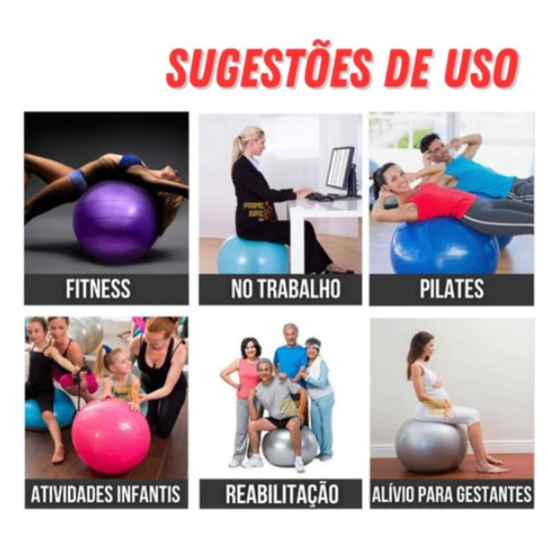 Bola Suiça Grande 65cm Com Bomba de Ar Inclusa - Ideal Para Pilates, Academia, Yoga, Ginástica, Exercícios, Treino em Casa, Fisioterapia Cinza