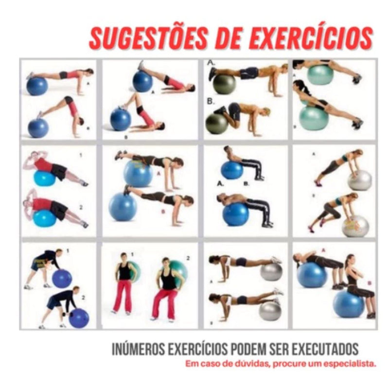 Bola Suiça Grande 65cm Com Bomba de Ar Inclusa - Ideal Para Pilates, Academia, Yoga, Ginástica, Exercícios, Treino em Casa, Fisioterapia Cinza