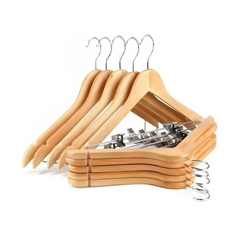 Kit 20 Cabide De Madeira Com Presilha Adulto 45cm Marfim Envernizados Com Barra Deslizante
