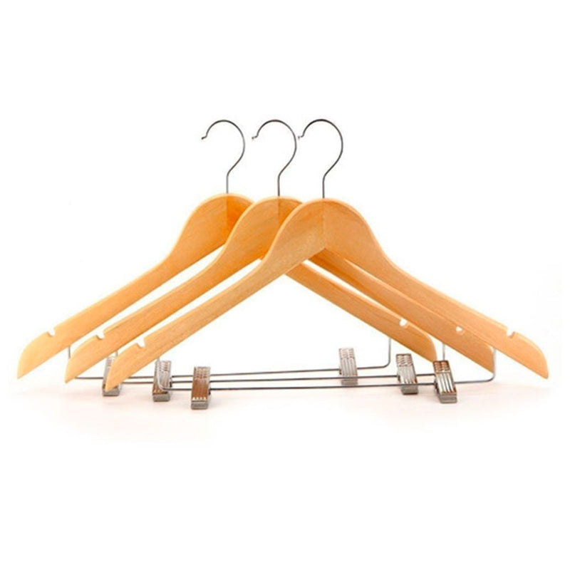 Kit 3 Cabide De Madeira Com Presilha Adulto 45cm Marfim Envernizados Com Barra Deslizante