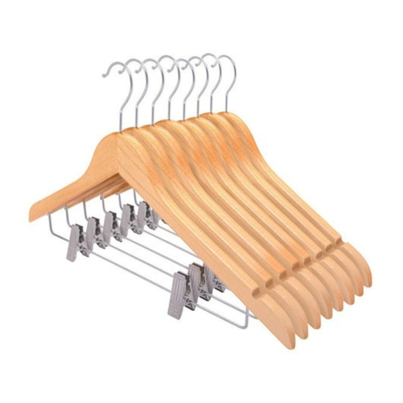 Kit 6 Cabide De Madeira Com Presilha Adulto 45cm Marfim Envernizados Com Barra Deslizante
