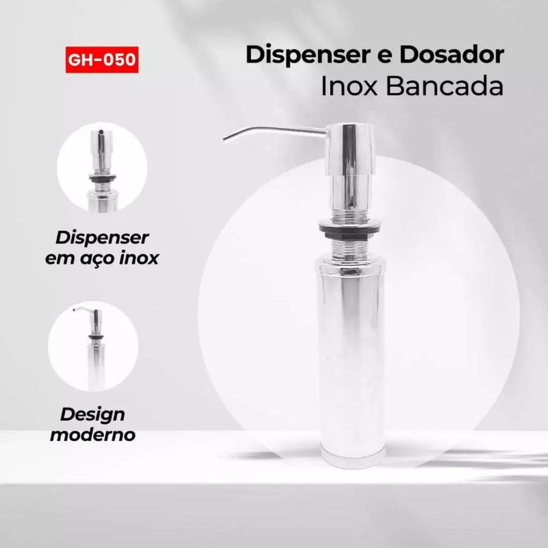 Dispenser Dosador De Detergente Porta Sabão Líquido De Embutir Inox 250ml - Ideal Para Pia, Banheiro, Cozinha, Bancada