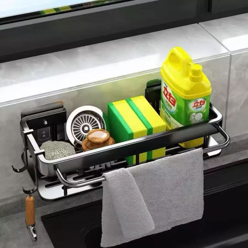 Escorredor e Organizador de Pia de Parede com Drenagem – Rack para Toalhas, Esponja e Sabonete de Cozinha ou Banheiro