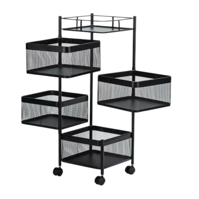 Fruteira De Chão Cestos Organizador Articulado Para Cozinha Vertical Com Rodas 4 Andares Giratório Cestos Rodinhas Quadrada - Presente Park