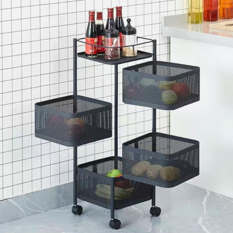 Fruteira De Chão Cestos Organizador Articulado Para Cozinha Vertical Com Rodas 4 Andares Giratório Cestos Rodinhas Quadrada - Presente Park