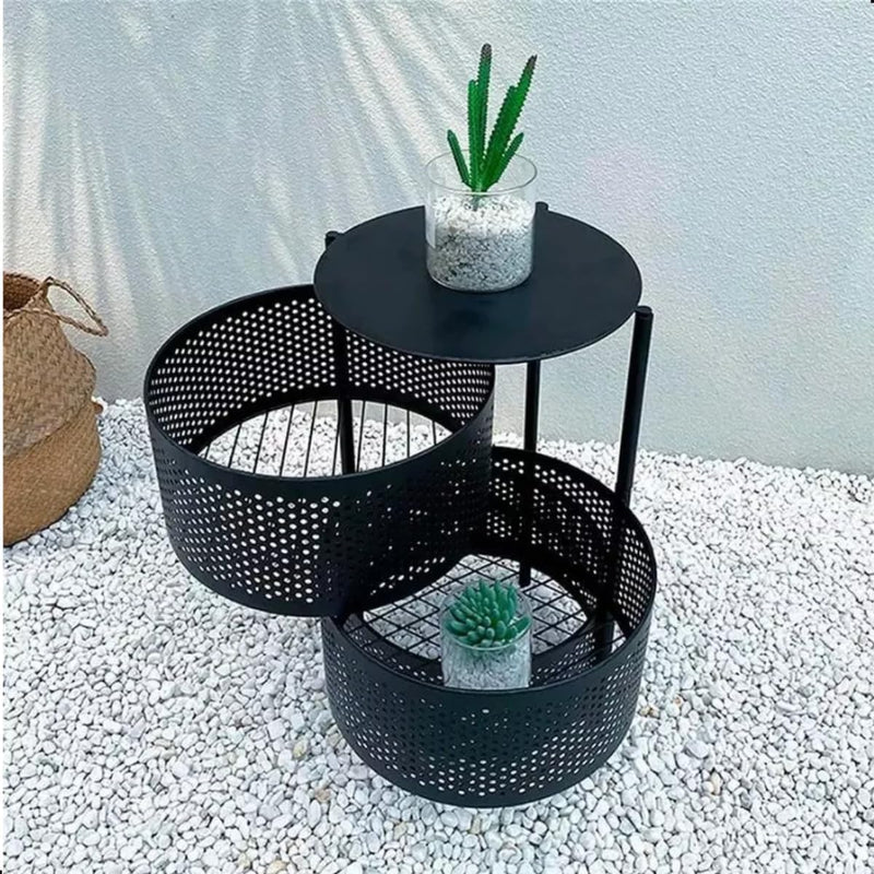 Fruteira De Cozinha Organizador De Frutas e Legumes Preto 3 Andares Giratório Redondo Com Rodinhas Multiuso - Presente Park