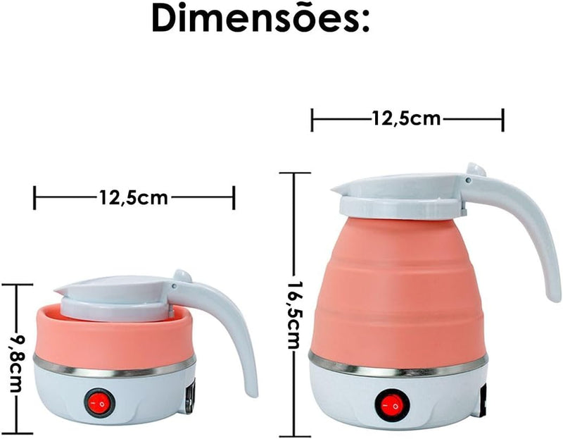 Jarra Chaleira Elétrica Dobrável 110v e 220v Pequena Portátil Mini 600ml De Silicone - Presente Park
