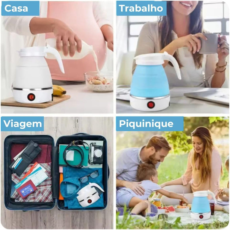 Jarra Chaleira Elétrica Dobrável 110v e 220v Pequena Portátil Mini 600ml De Silicone - Presente Park