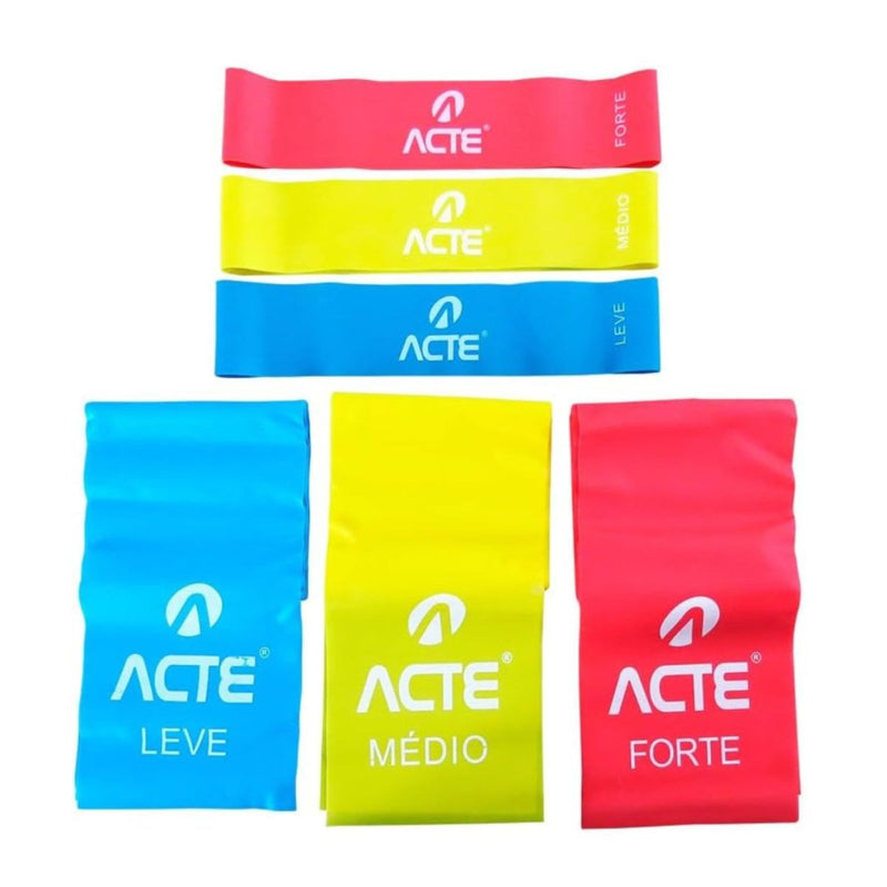 Kit 6 Mini Bands - 3 Mini Faixa Elástica + 3 Faixa Elástica Com 3 Intensidades - Ideal Para Exercícios em Casa, Yoga, Pilates, Academia