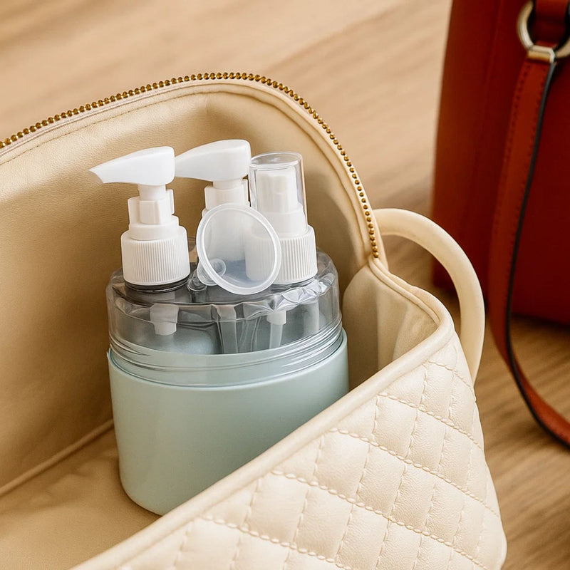 Kit 3 Mini Frascos Spray Pump Reutilizáveis 100ml 50ml - Ideal para Viagem, Álcool em Gel, Perfume - Transparente com Tampa Branca
