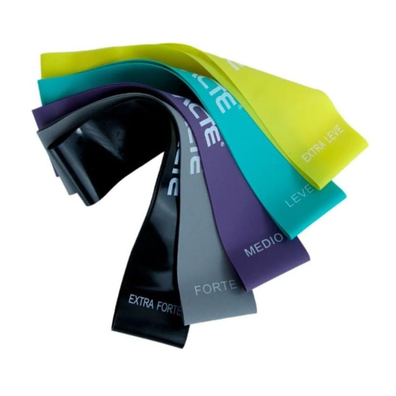 Kit 5 Faixa Mini Band Elástica Com 5 Intensidades Forte - Ideal Para Exercício Fitness e De Resistência, Pilates, Treino em Casa ou Academia
