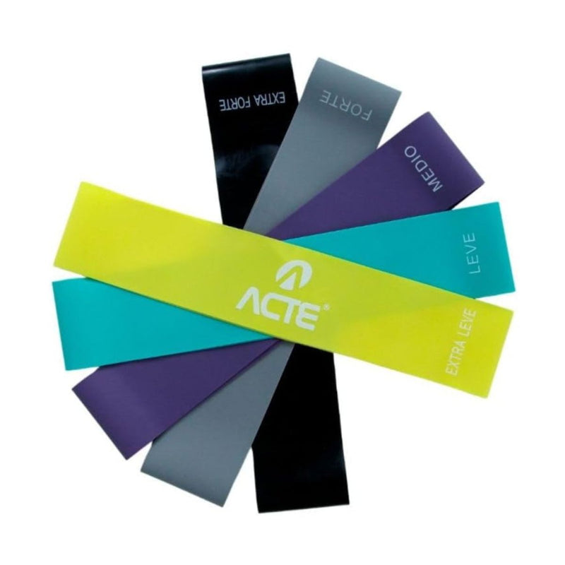 Kit 5 Faixa Mini Band Elástica Com 5 Intensidades Forte - Ideal Para Exercício Fitness e De Resistência, Pilates, Treino em Casa ou Academia