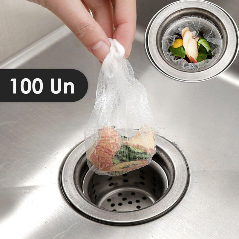 Kit 100 Filtro Saco Peneira De Lixo Para Ralo De Pia Cozinha Descartável - Presente Park