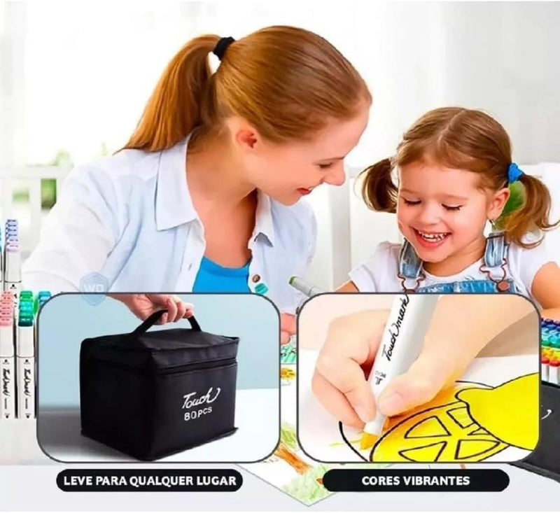 Kit 24 Canetinhas Coloridas Touch Com Ponta Dupla e Estojo Canetas Marcadores Coloridos Para Desenho Colorir - Presente Park