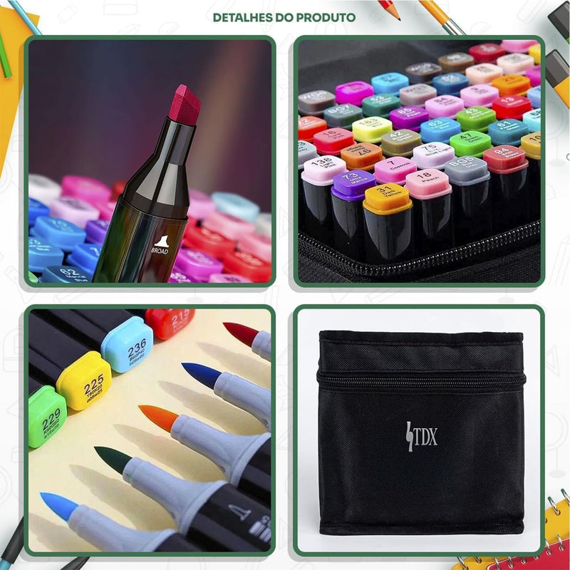 Kit 24 Canetinhas Coloridas Touch Com Ponta Dupla e Estojo Canetas Marcadores Coloridos Para Desenho Colorir - Presente Park