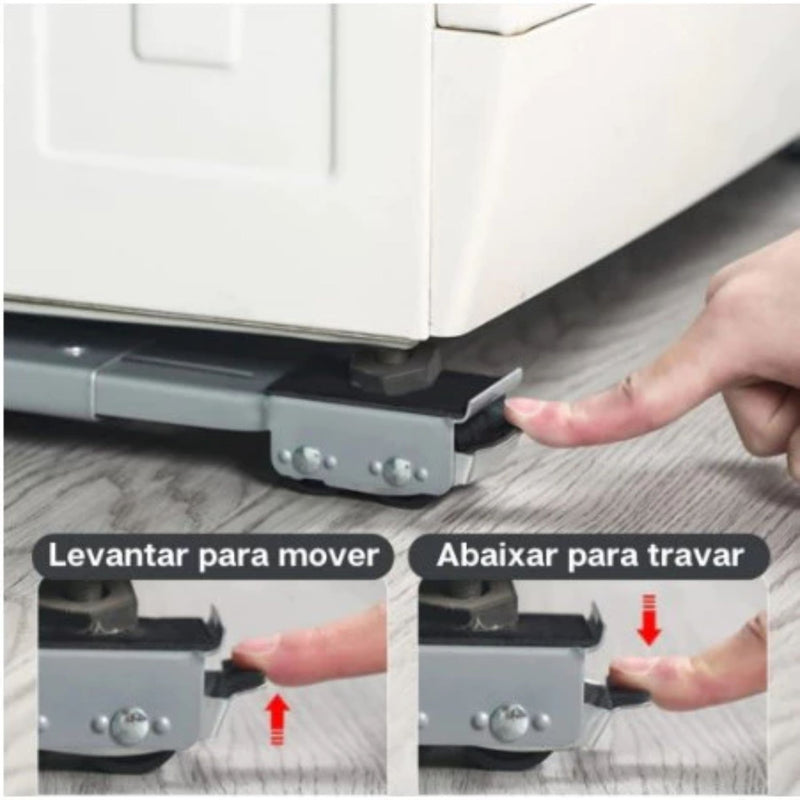Kit 2 Suporte com Rodinhas Ajustável para Geladeira, Fogão, Freezer, Máquina de Lavar e Móveis - Reforçado Suporta até 180Kg