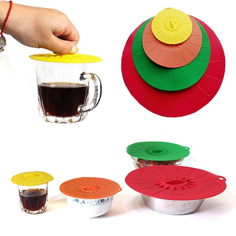 Kit 4 Tampas De Silicone Sucção Cobre Alimentos Para Microondas Panelas Frigideiras Canecas Recipientes Potes Universal - Presente Park