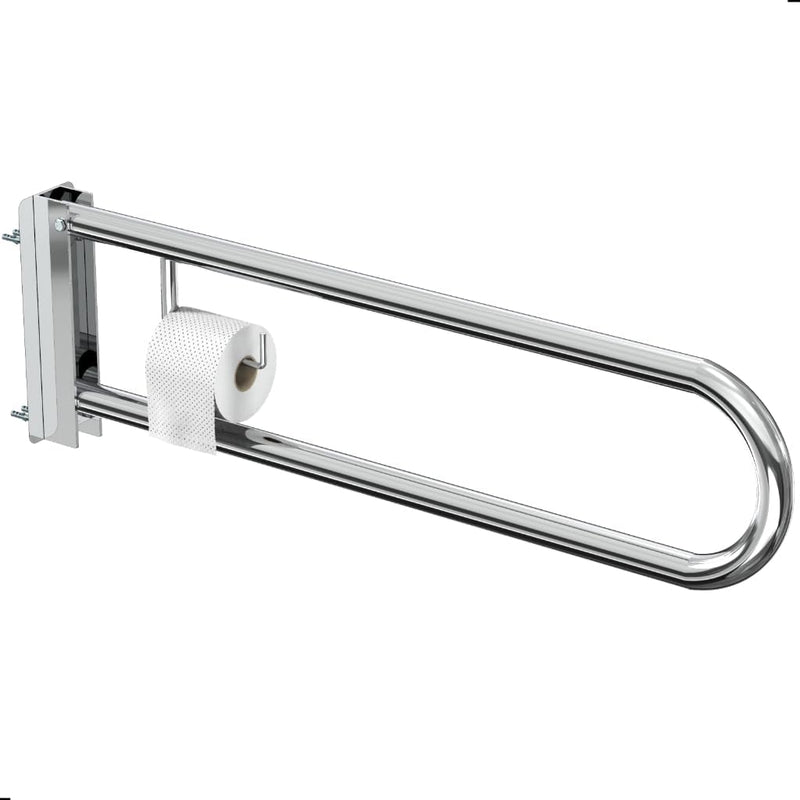 Barra De Apoio Para Banheiro Articulado Com Papeleira Inox Alça 60cm Lateral Articulada Para Idosos Deficientes Gestante Corrimão Vaso Sanitário - Presente Park