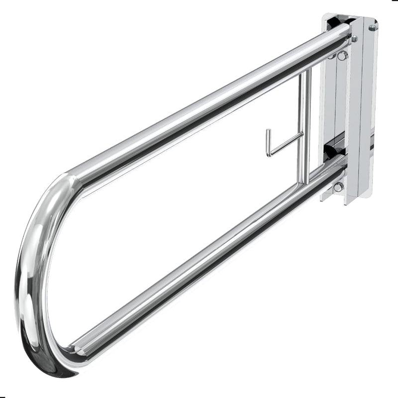 Barra De Apoio Para Banheiro Articulado Com Papeleira Inox Alça 60cm Lateral Articulada Para Idosos Deficientes Gestante Corrimão Vaso Sanitário - Presente Park