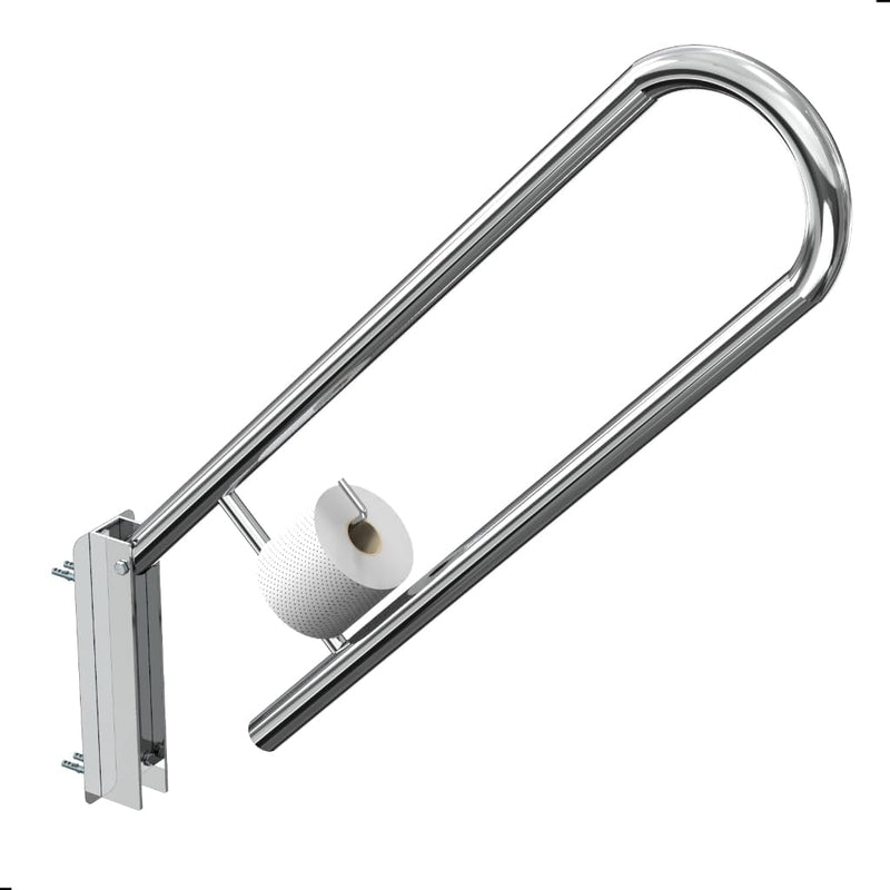 Barra De Apoio Para Banheiro Articulado Com Papeleira Inox Alça 60cm Lateral Articulada Para Idosos Deficientes Gestante Corrimão Vaso Sanitário - Presente Park