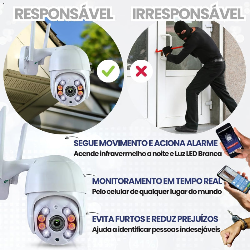 Kit Câmera De Segurança Wifi Lâmpada Espiã Inteligente Com Visão Noturna e Sensor Presença Externa Branco - Com App - Presente Park