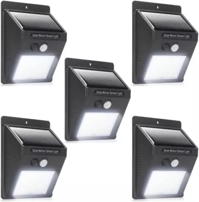 Kit 5 Luminária Solar 30 Leds Externa Com Sensor De Movimento À Prova D'água Lâmpada Para Jardim Parede Muro - Presente Park