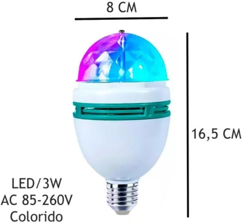 Lâmpada Led Colorido Globo Giratória RGB Para Festas Bailes Discoteca Dj 110V/220V Com Soquete - Presente Park