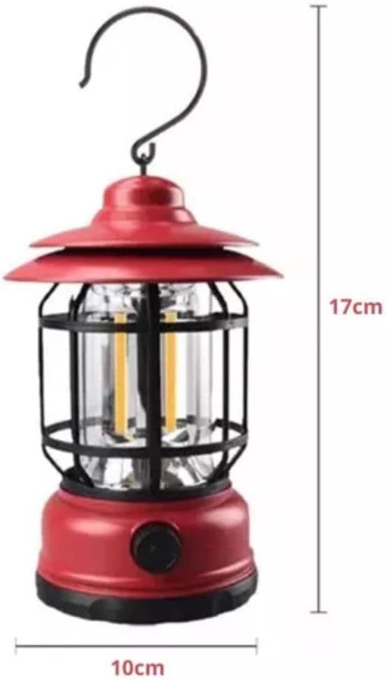 Lampião Lanterna Led Portátil De Camping Barraca Retro Recarregável Via USB Tipo C Luminária Para Acampamento e Pesca Com Regulagem De Intensidade Gancho Pendurar Bateria Longa Duração - Presente Park
