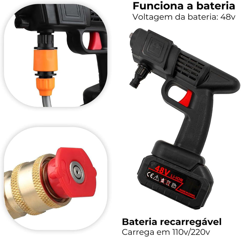Lava Jato Bivolt Para Lavar Carro Automotivo Lavadora Mini Pistola Máquina de Lavar Alta Pressão Água Portátil A Bateria 110v 220v Recarregável - Presente Park