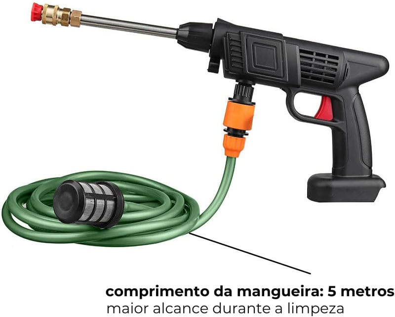 Lava Jato Bivolt Para Lavar Carro Automotivo Lavadora Mini Pistola Máquina de Lavar Alta Pressão Água Portátil A Bateria 110v 220v Recarregável - Presente Park