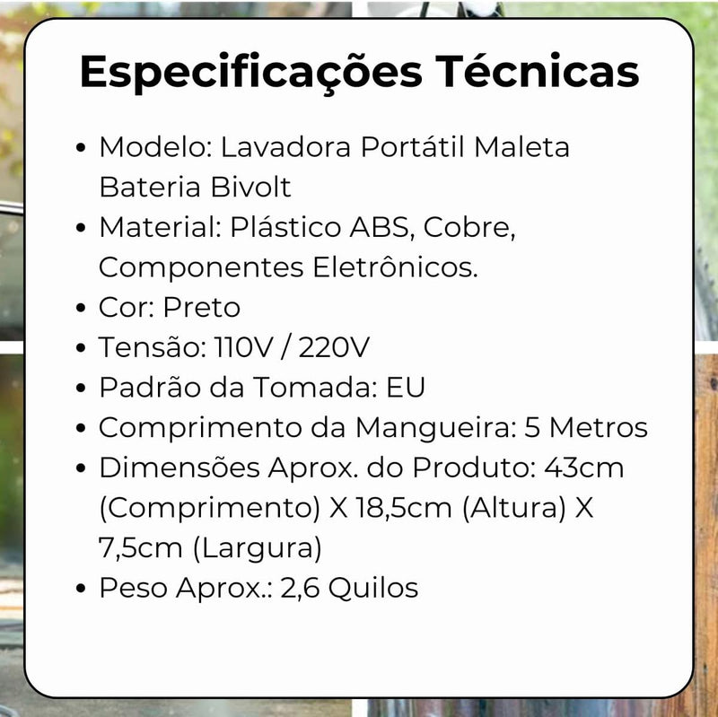 Lava Jato Bivolt Para Lavar Carro Automotivo Lavadora Mini Pistola Máquina de Lavar Alta Pressão Água Portátil A Bateria 110v 220v Recarregável - Presente Park