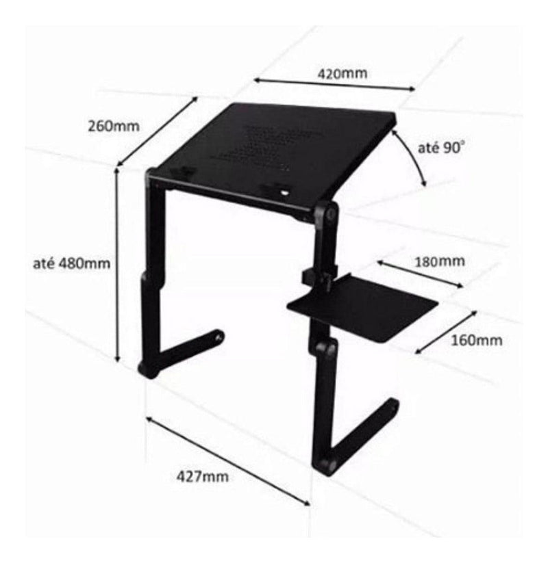 Suporte De Notebook Ajustável Portátil Retrátil Dobrável Computador Mesa Articulada Para Usar Na Cama Colo Deitado Sofá - Presente Park