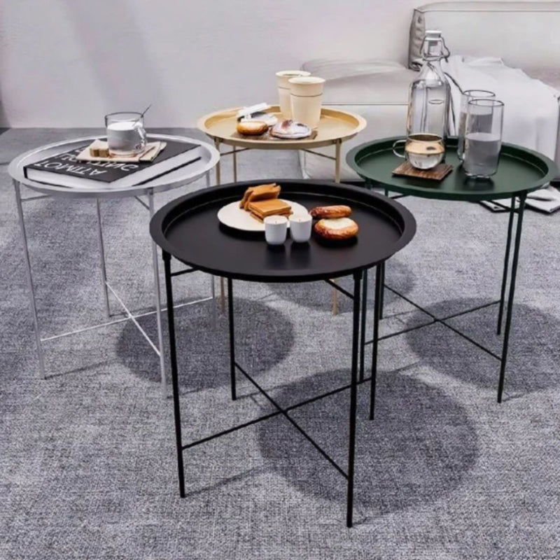 Mesa de Apoio Lateral Redonda em Metal com Bandeja Removível – Sala, Quarto, Sofá e Decoração Moderna