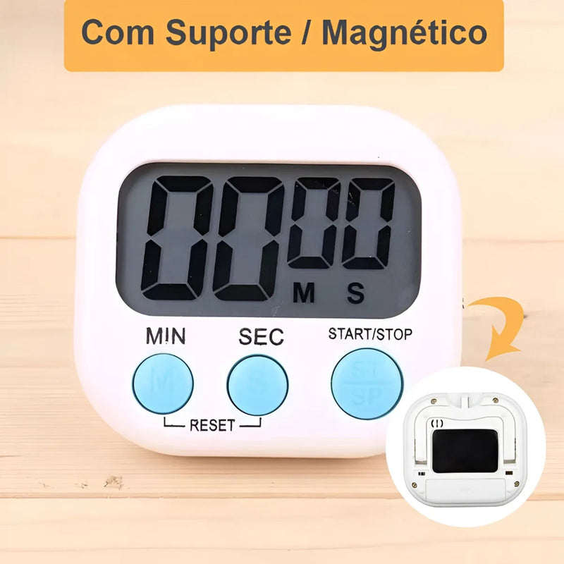 Mini Timer Cronômetro Digital para Cozinha – Relógio Magnético com Alarme