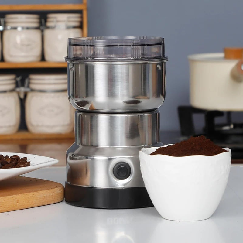 Moedor Triturador De Café 220v ou 110v Elétrico Automatico 150w Inox - Maquina Ideal Para Moer Grãos e Sementes - Também Tritura Arroz, Linhaça, Sal Grosso, Amendoim e Mais