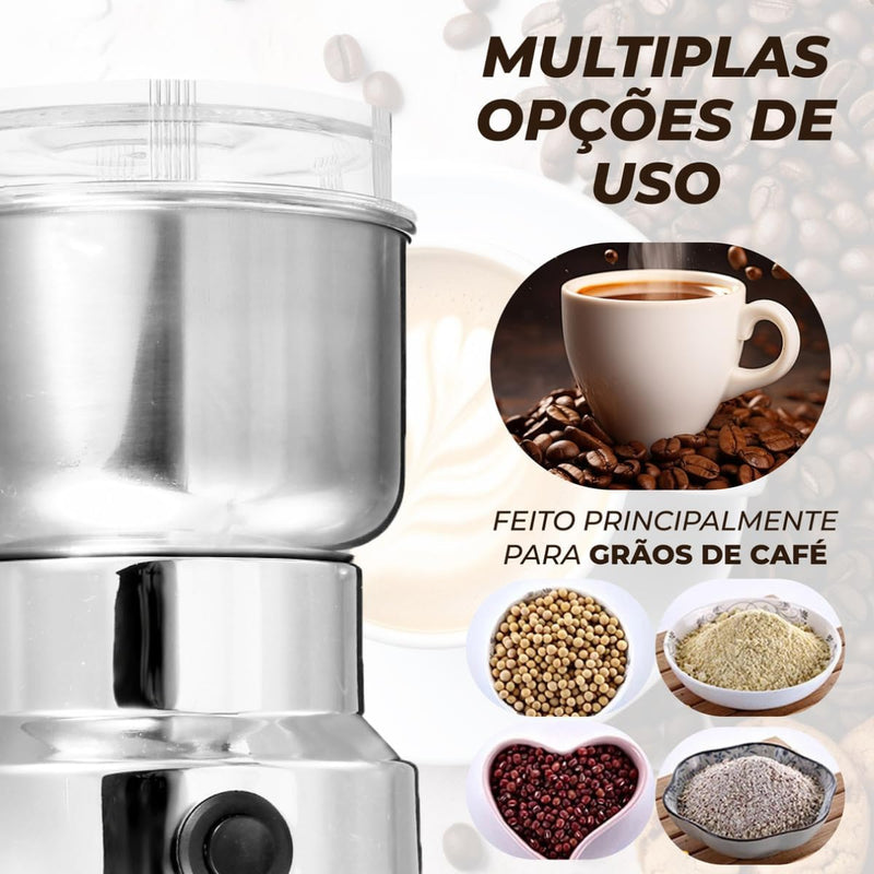 Moedor Triturador De Café 220v ou 110v Elétrico Automatico 150w Inox - Maquina Ideal Para Moer Grãos e Sementes - Também Tritura Arroz, Linhaça, Sal Grosso, Amendoim e Mais