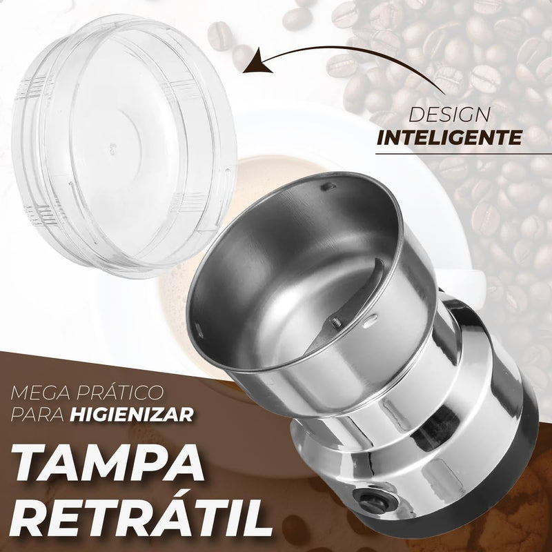 Moedor Triturador De Café 220v ou 110v Elétrico Automatico 150w Inox - Maquina Ideal Para Moer Grãos e Sementes - Também Tritura Arroz, Linhaça, Sal Grosso, Amendoim e Mais