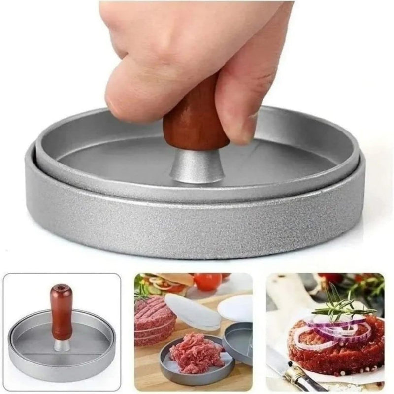 Molde Forma Para Fazer Hambúrguer Caseiro Prensa Artesanal Modelador Gourmet Com Cabo de Madeira Cozinha - Presente Park