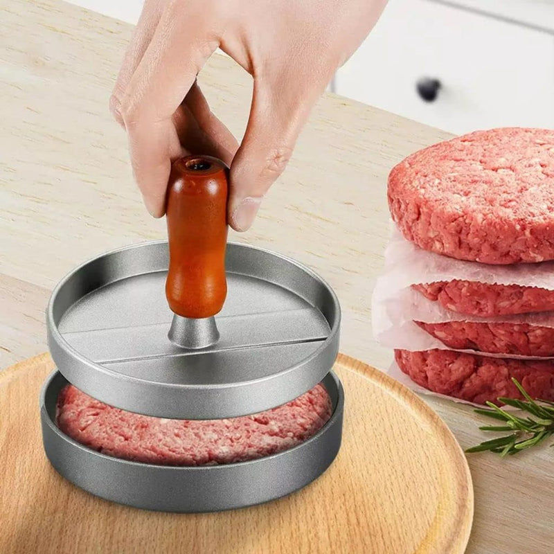Molde Forma Para Fazer Hambúrguer Caseiro Prensa Artesanal Modelador Gourmet Com Cabo de Madeira Cozinha - Presente Park