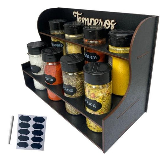 Organizador Porta Temperos Condimentos Luxo Premium 8 Potes De Tempero e Etiquetas