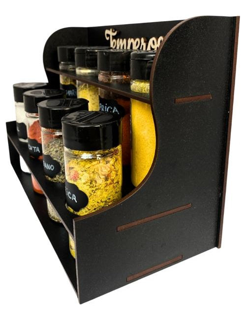 Organizador Porta Temperos Condimentos Luxo Premium 8 Potes De Tempero e Etiquetas