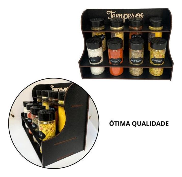 Organizador Porta Temperos Condimentos Luxo Premium 8 Potes De Tempero e Etiquetas - Presente Park
