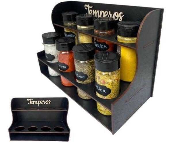 Organizador Porta Temperos Condimentos Luxo Premium 8 Potes De Tempero e Etiquetas - Presente Park