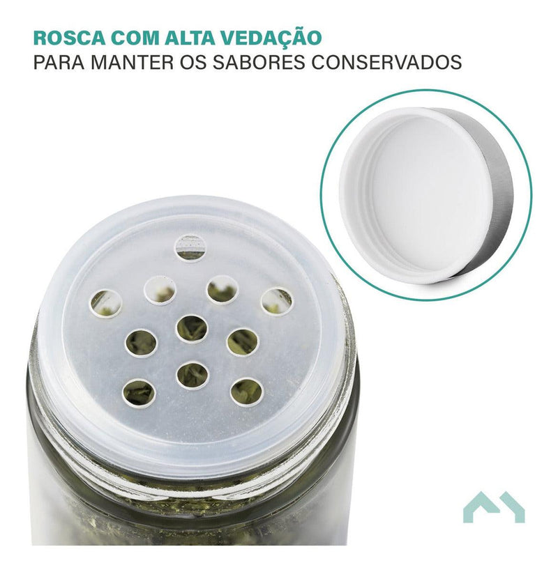 Organizador Suporte Porta Temperos Condimentos Mantimentos Quadrado Giratório Inox Com 16 Potes De Vidro Para Cozinha - Presente Park