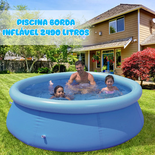 Piscina Inflável De Plástico Redonda Portátil Compacta 2490 Litros Com Borda No Quintal Para Adulto Criança Infantil